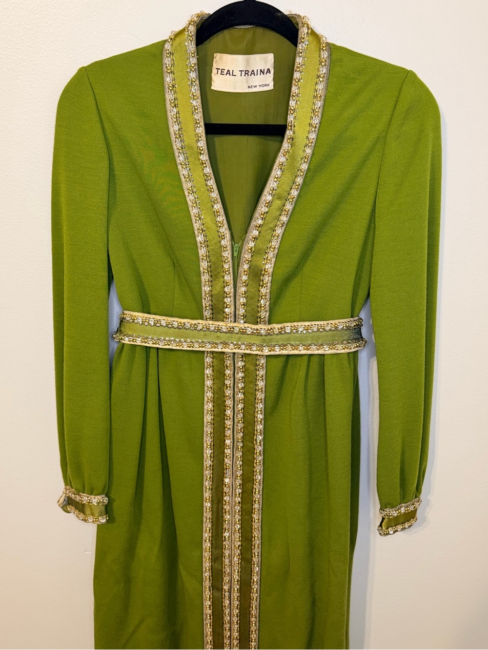 Vintage Teal Traina Olive Green Maxi Dress